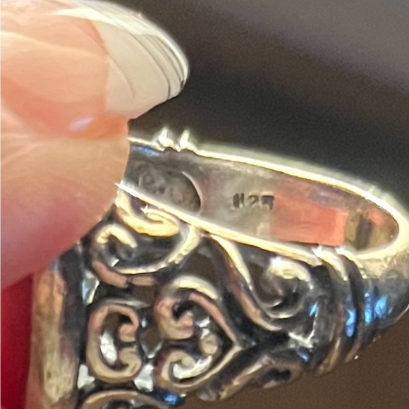 Silver 925 red coral filigree ring size 6.5 - Picture 4 of 5